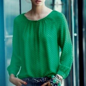 J. Crew Emerald Green Cold Shoulder Blouse